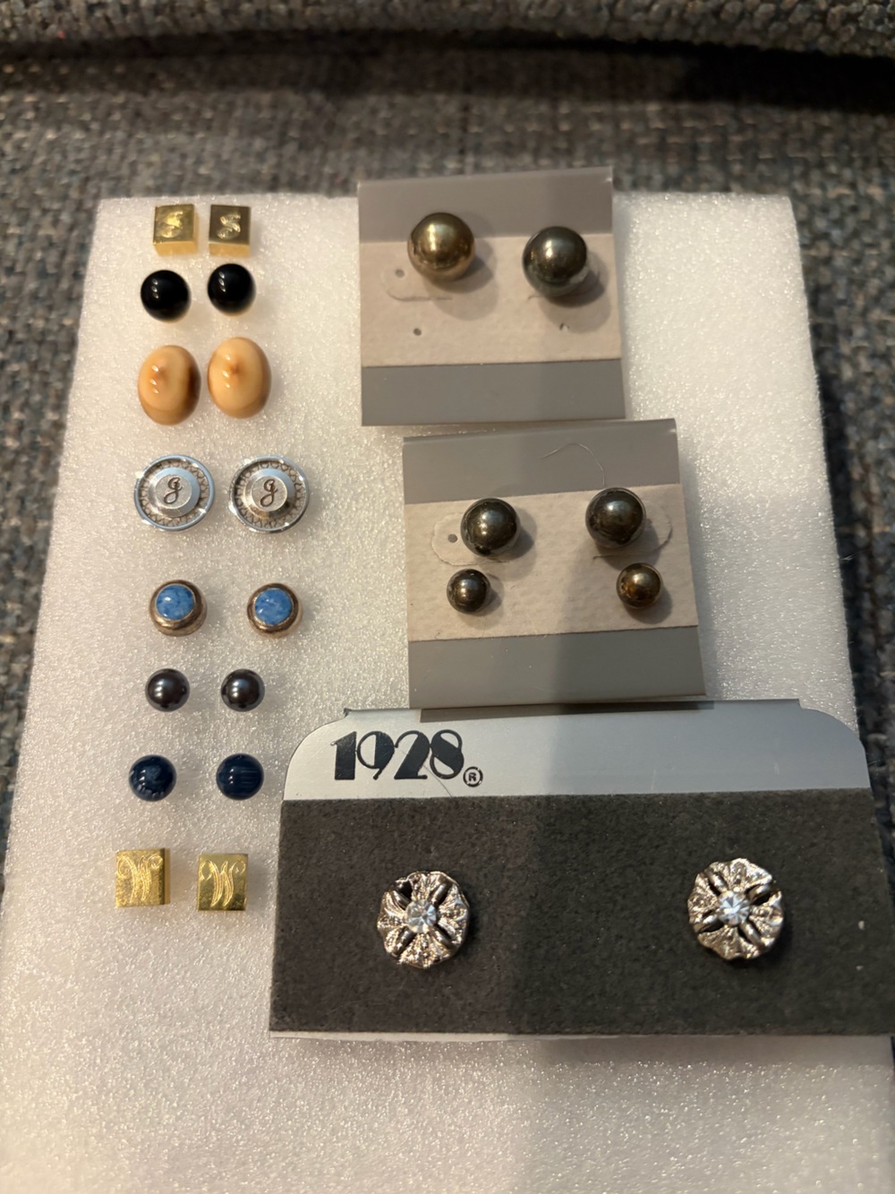 Multi-Color Stud Earring Set in Blue, Black, Gold, Gray and Cream